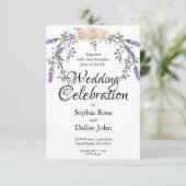 Elegante waterverf roze rozen Lavendel Wedding Kaart (Staand voorkant)