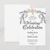 Elegante waterverf roze rozen Lavendel Wedding Kaart (Voorkant / Achterkant)