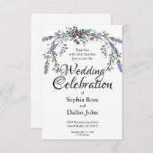 Elegante waterverf roze rozen Lavendel Wedding Kaart (Voorkant / Achterkant)