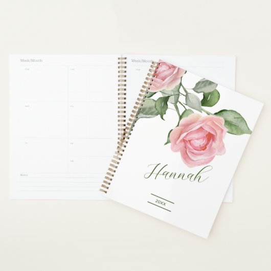 Elegante Waterverf Roze Rozen Naam Planner (Display)