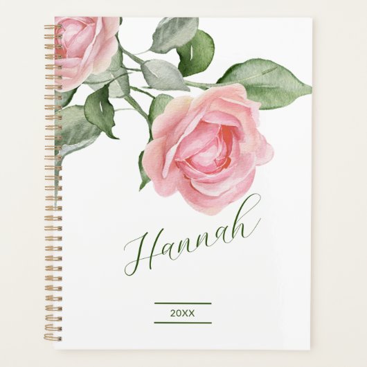 Elegante Waterverf Roze Rozen Naam Planner (Voorkant)