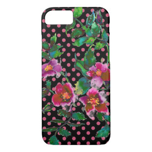 Elegante  waterverf roze rozen polka dots 	iPhone 8/7 hoesje
