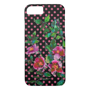 Elegante  waterverf roze rozen polka dots 	iPhone 8/7 hoesje