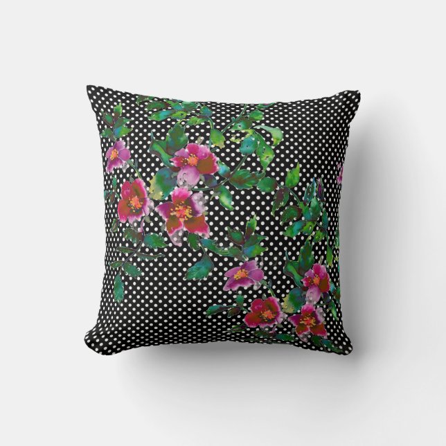 Elegante  waterverf roze rozen polka dots kussen (Voorkant)