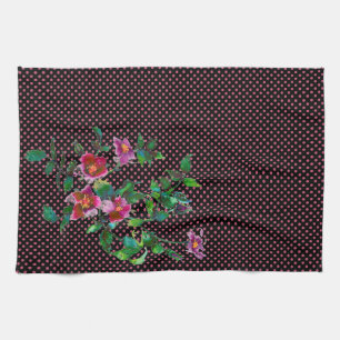 Elegante  waterverf roze rozen polka dots theedoek