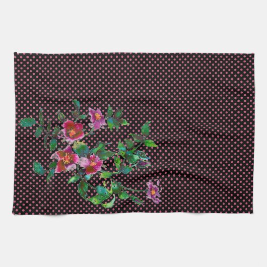 Elegante waterverf roze rozen polka dots theedoek (Horizontaal)