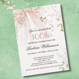 Elegante Waterverf Roze Strik Bloemige 100ste Verj Kaart