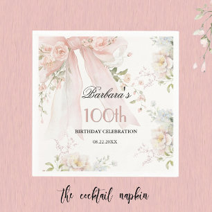 Elegante Waterverf Roze Strik Bloemige 100ste Verj Servet