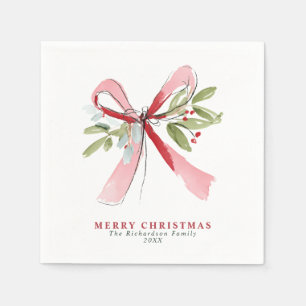 Elegante Waterverf Roze Strik Mistletoe Op Maat Servet