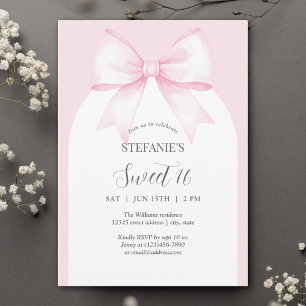 Elegante Waterverf Roze Strik Sweet 16 Verjaardag Kaart