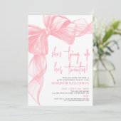 Elegante Waterverf Roze strik Verjaardagsfeest Kaart (Staand voorkant)