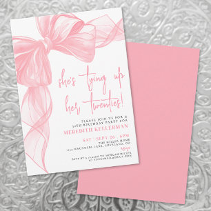 Elegante Waterverf Roze Strik Verjaardagsfeestje Kaart