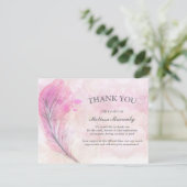 Elegante Waterverf roze veer begrafenismonument Bedankkaart (Staand voorkant)