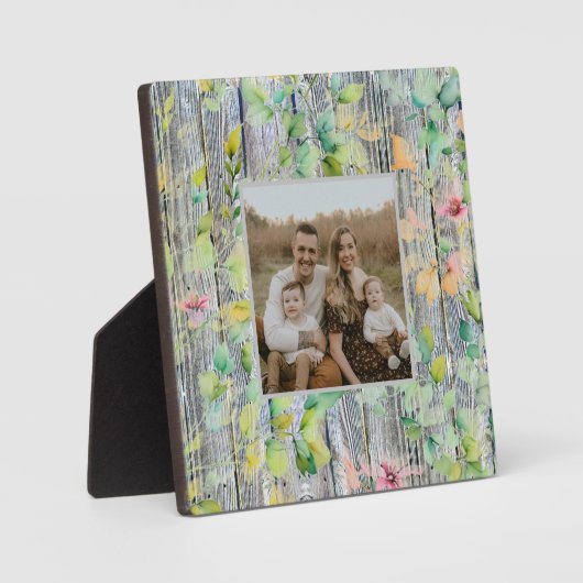 Elegante waterverf roze wilde bloemen barnwood fotoplaat (Voorkant)