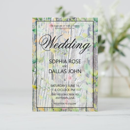 Elegante waterverf roze wilde bloemen barnwood kaart (Staand voorkant)