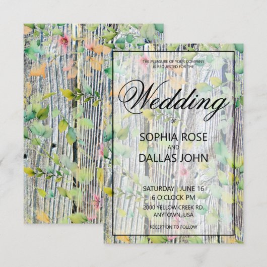 Elegante waterverf roze wilde bloemen barnwood kaart (Voorkant / Achterkant)