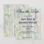 Elegante waterverf roze wilde bloemen barnwood save the date (Voorkant / Achterkant)