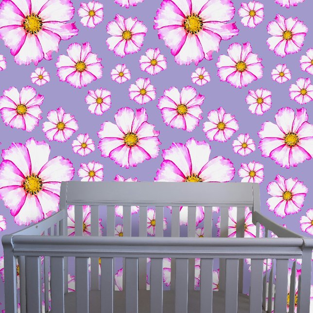 Elegante Waterverf Roze Wit Kosmos Flowers Behang (Creator heeft geüpload)