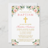 Elegante Waterverf Roze Witte Bloemen Doop Kaart (Voorkant)