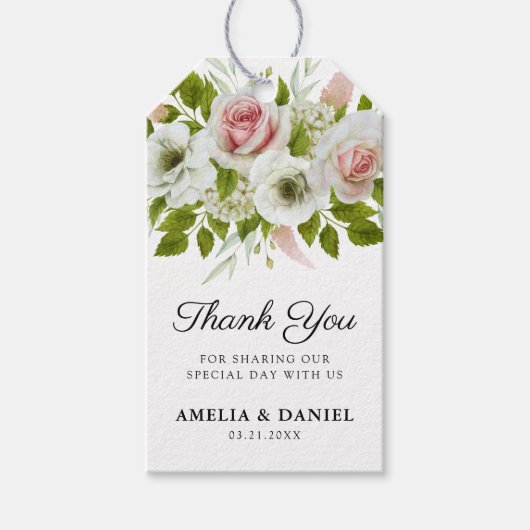 Elegante Waterverf Rozen bruiloft dank u Cadeaulabel (Voorkant)