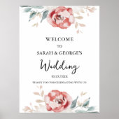 Elegante Waterverf Rozen bruiloft welkom teken Poster (Voorkant)