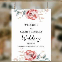 Elegante Waterverf Rozen bruiloft welkom teken Poster