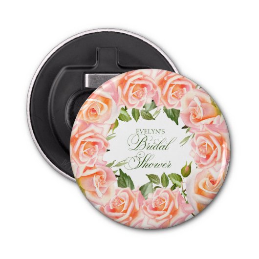 Elegante Waterverf Rozen Chic Vrijgezellenfeest Button Flesopener (Voorkant)