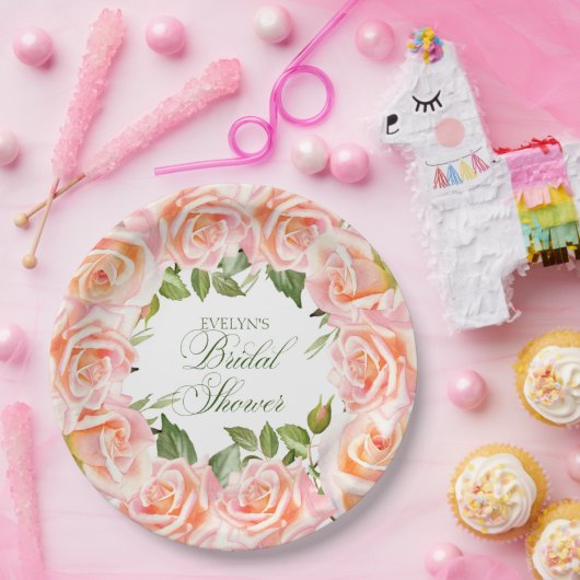 Elegante Waterverf Rozen Chic Vrijgezellenfeest pa Papieren Bordje (Feest)