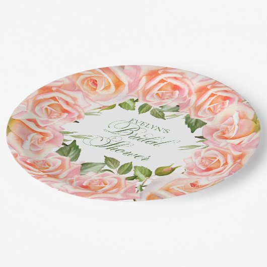 Elegante Waterverf Rozen Chic Vrijgezellenfeest pa Papieren Bordje (Gekanteld)