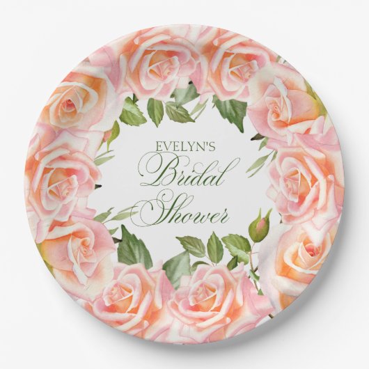 Elegante Waterverf Rozen Chic Vrijgezellenfeest pa Papieren Bordje (Voorkant)