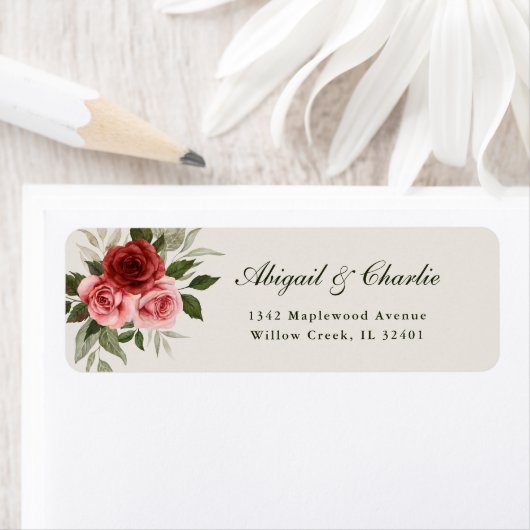 Elegante Waterverf Rozen Classic Wedding Etiket (Insitu)