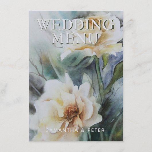 Elegante Waterverf Rozen Cream en Sage Green Menu (Voorkant)