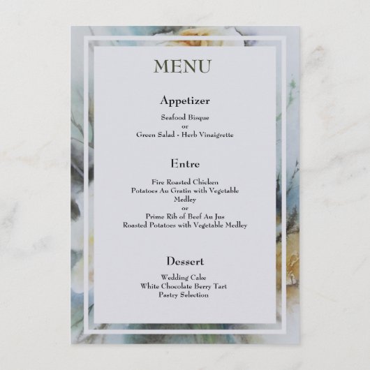 Elegante Waterverf Rozen Cream en Sage Green Menu (Achterkant)