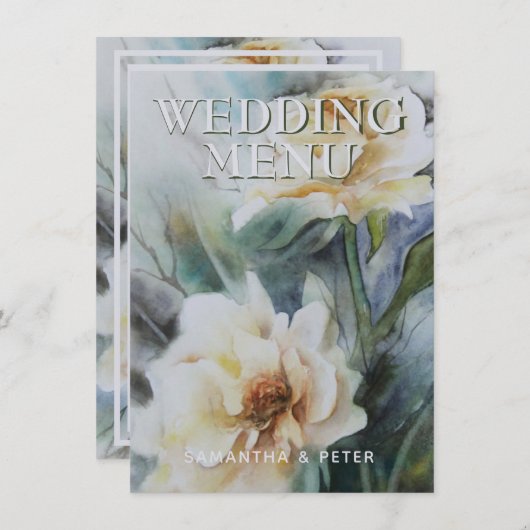 Elegante Waterverf Rozen Cream en Sage Green Menu (Voorkant / Achterkant)