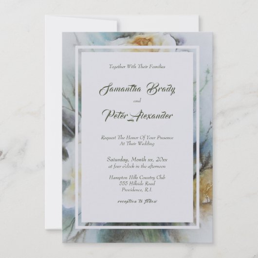 Elegante Waterverf Rozen Crème met Sage Green Kaart (Voorkant)