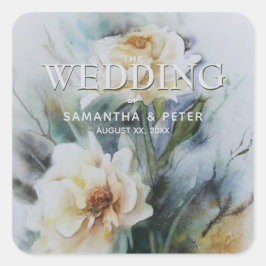 Elegante Waterverf Rozen Crème met Sage Green Vierkante Sticker