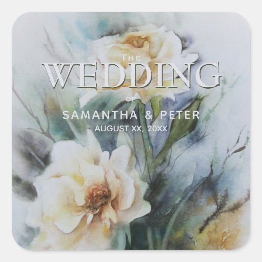Elegante Waterverf Rozen Crème met Sage Green Vierkante Sticker (Voorkant)
