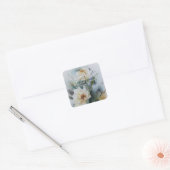 Elegante Waterverf Rozen Crème met Sage Green Vierkante Sticker (Envelop)