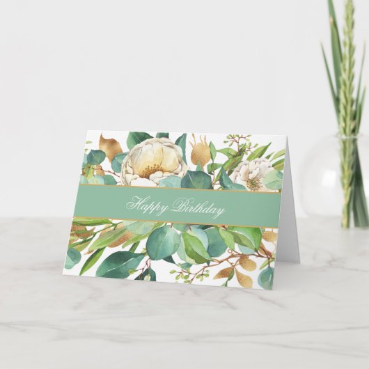 Elegante Waterverf Rozen en Eucalyptus Kaart (Voorkant)