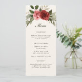 Elegante Waterverf Rozen en Foliage Wedding Menu (Staand voorkant)