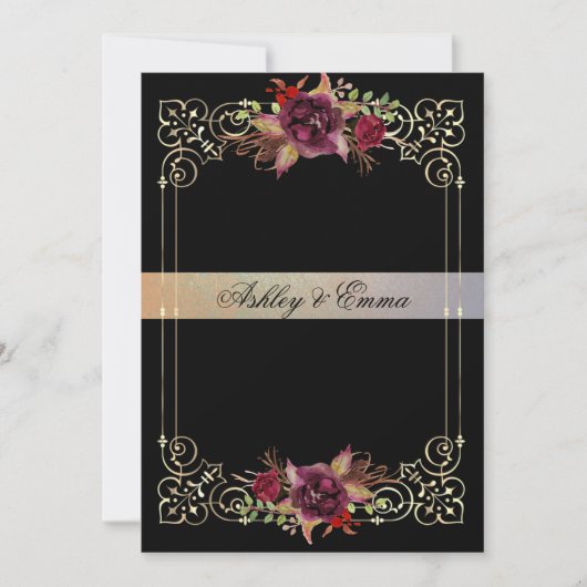 Elegante Waterverf Rozen Gouden Lijst Bruiloft Kaart (Voorkant)