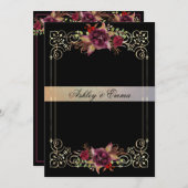 Elegante Waterverf Rozen Gouden Lijst Bruiloft Kaart (Voorkant / Achterkant)