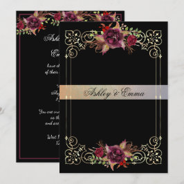 Elegante Waterverf Rozen Gouden Lijst Bruiloft Kaart