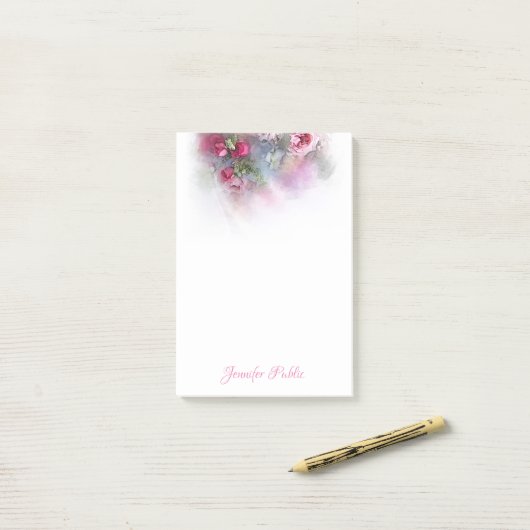Elegante Waterverf Rozen Handschrift Post-it® Notes (Op bureau)