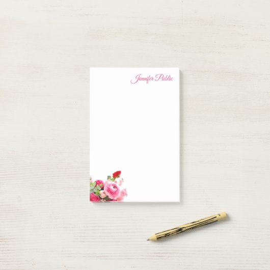 Elegante Waterverf Rozen Handschrift Tekst Floral Post-it® Notes (Op bureau)
