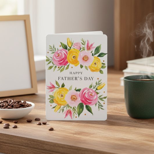 Elegante Waterverf Rozen Happy Vaderdag Kaart