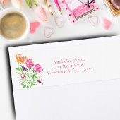 Elegante Waterverf Rozen, Snapdragons en Flowers Etiket