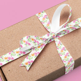 Elegante Waterverf Rozen, Snapdragons en Flowers Satijnen Lint