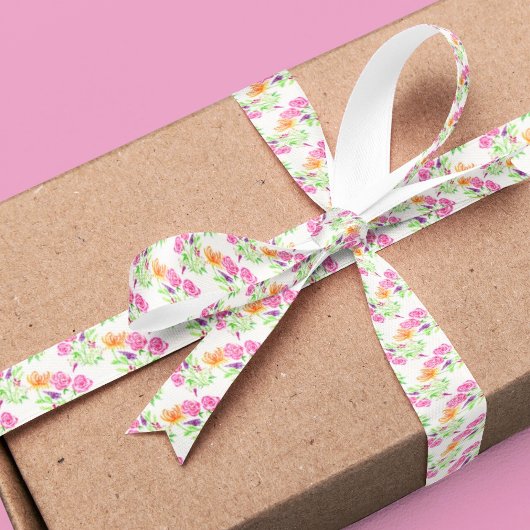 Elegante Waterverf Rozen, Snapdragons en Flowers Satijnen Lint