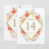 Elegante Waterverf Rozen Tafel Nummer Kaarten (Voorkant / Achterkant)